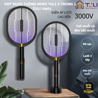 Vợt muỗi điện kiêm đèn bắt côn trùng TULI VM01, 2W, 2 in 1 thu hút để bàn, treo tường, BH 12 Tháng