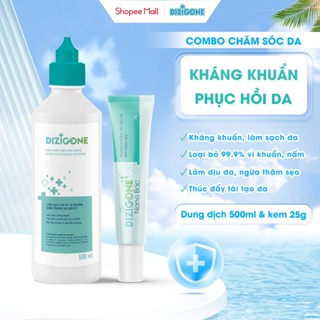 [COMBO] Dung dịch kháng khuẩn DIZIGONE 500ml & Kem DIZIGONE Nano Bạc 25g: Làm sạch dịu, phục hồi da, ngăn ngừa sẹo