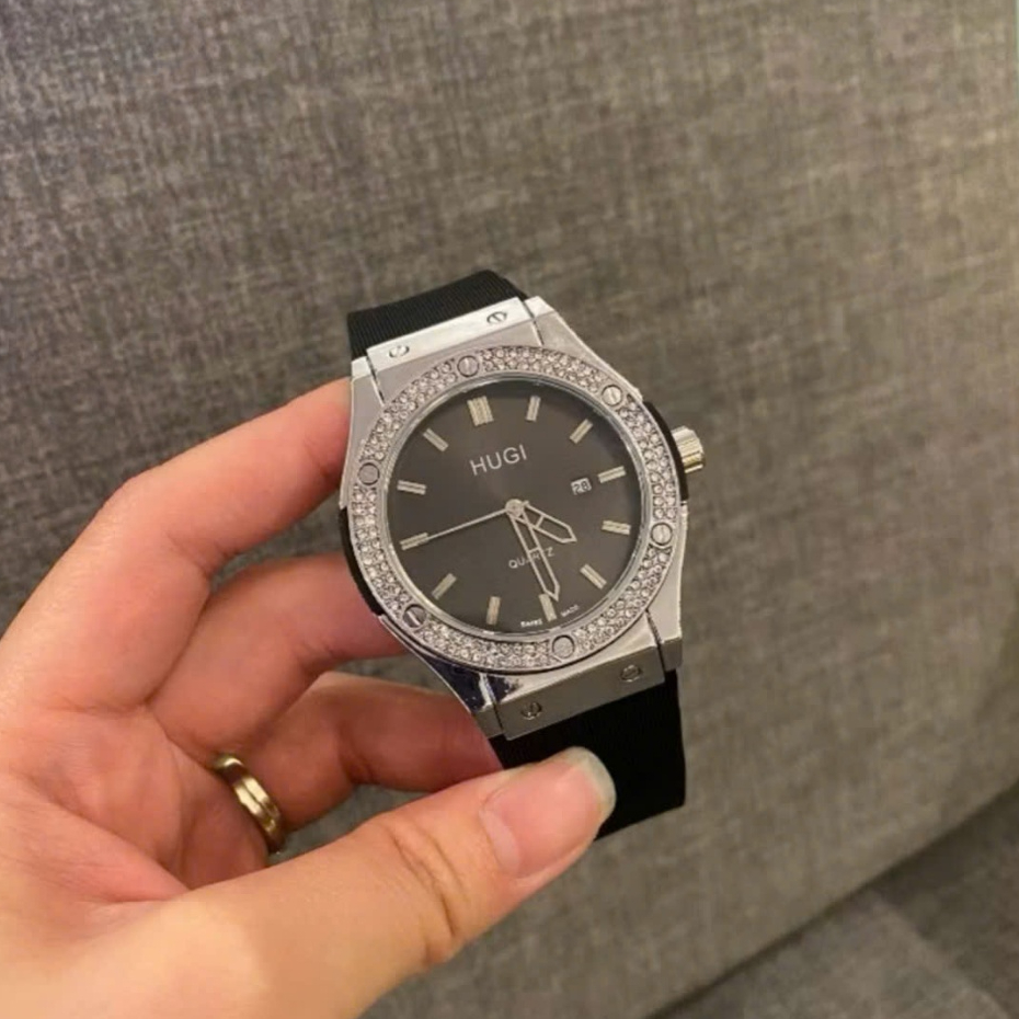 (Nam Nữ + bảo hành 12th)  Đồng hồ Nam Hugi 602 dây silicone khóa thông minh với 2 size 42mm và 38 mm đính đá cao cấp | BigBuy360 - bigbuy360.vn