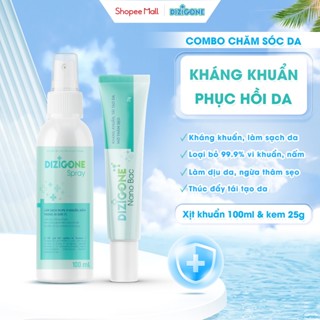 [COMBO] Xịt kháng khuẩn DIZIGONE Spray 100ml & Kem DIZIGONE Nano Bạc 25g: Làm sạch dịu, phục hồi da, ngăn ngừa sẹo