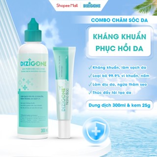 [COMBO] Dung dịch kháng khuẩn DIZIGONE 300ml & Kem DIZIGONE Nano Bạc 25g: Làm sạch dịu, phục hồi da, ngăn ngừa sẹo