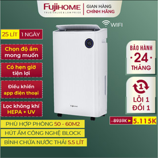 Máy hút ẩm dân dụng FUJIHOME DH25W-HEPA-NEW, lọc không khí HEPA có kết nối wifi điều khiển từ xa