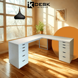 Bàn  IKEA Chữ L 2 Hộc Tủ MàU Trắng IKDesk Gỗ MDF Phủ melamin Cao Cấp