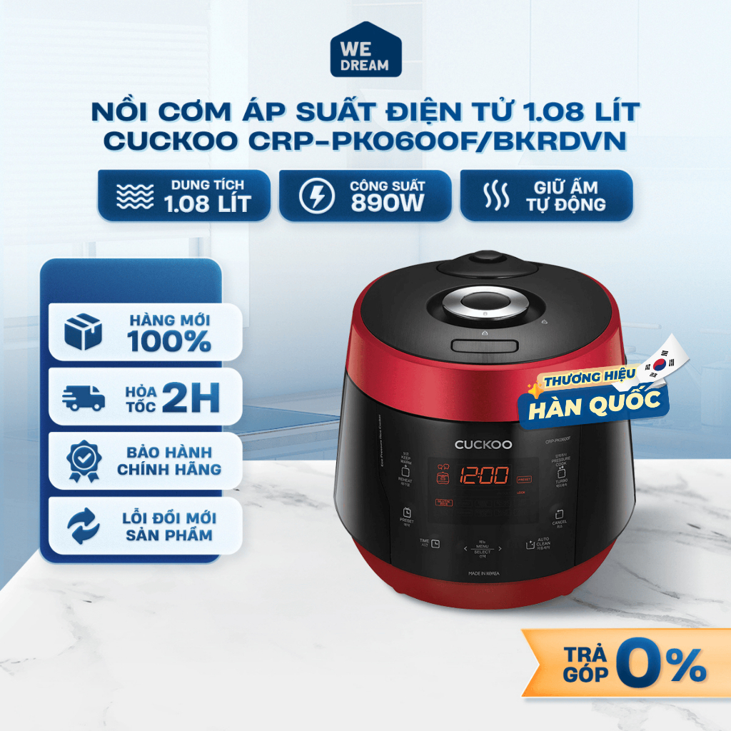 CRP-PK0600F - Nồi Cơm Áp Suất Điện Tử Cuckoo 1.08 Lít CRP-PK0600F/BKRDVN - Hàng Chính Hãng, Mới 100%
