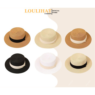 Nón cói đầu bằng đi biển nữ phối dây màu xếp ly LOULIHAT, mũ cói rộng vành chống nắng vintage ulzzang Hàn Quốc NCLB09