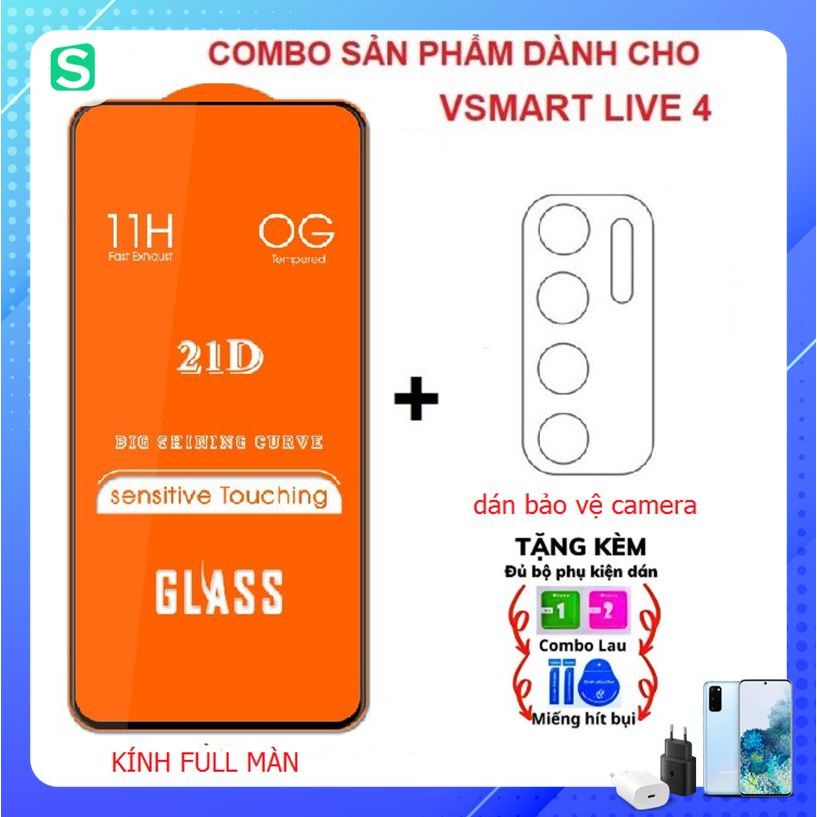 Combo kính cường lực Vsmart Live 4 full màn hình + dán bảo vệ camera cho Vsmart live 4