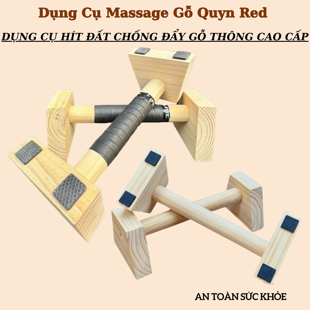 Bộ Đôi Dụng Cụ Hỗ Trợ Chống Đẩy, Hít Đất, Hướng Dẫn Tập Calisthenics, Gym, Yoga - Parallettes Gỗ Thông Có Đế Chống Trượt
