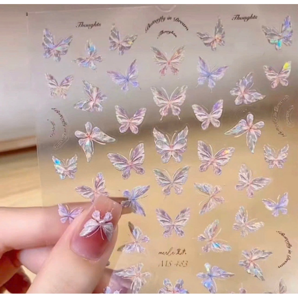 Stick bướm xà cừ 5D làm nail siêu xinh ạ, miếng dán nail hình bướm xà cừ lấp lánh tạo hiệu ứng 5D