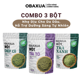 Combo 3 Bột Ngừa Mụn và Mờ Thâm OBAXUA gồm bột Trà Xanh, Diếp Cá, Tía Tô (75gx3) - Mặt nạ bột dưỡng da mặt