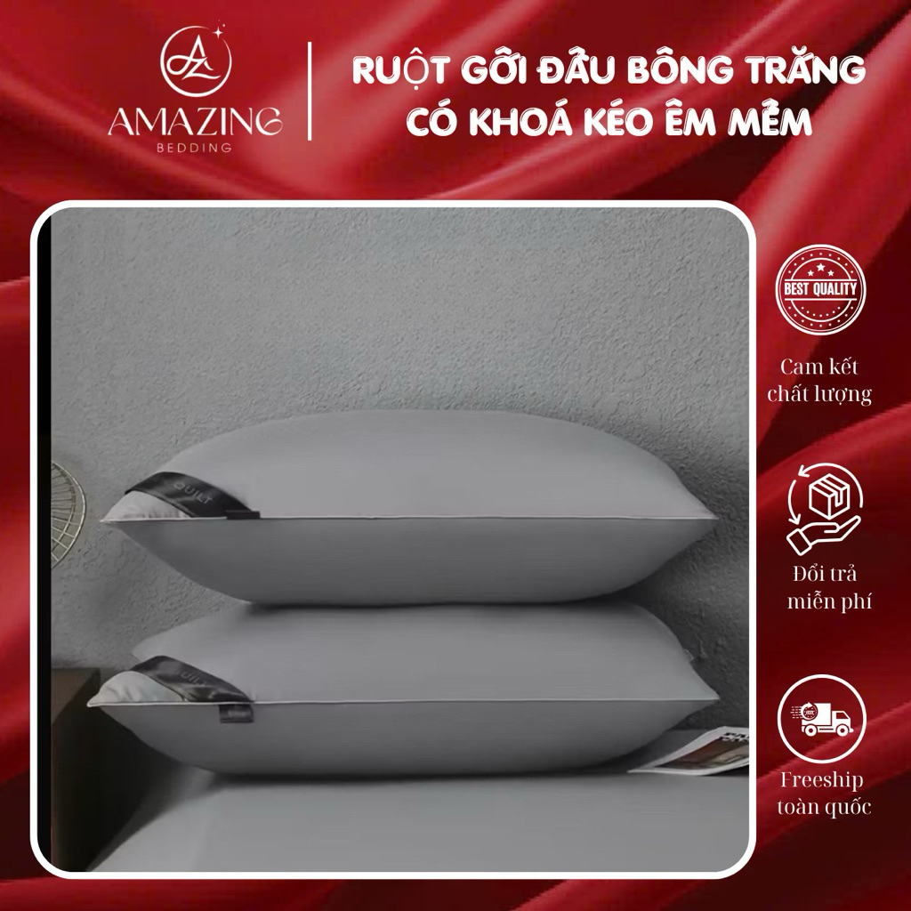 1 đôi Ruột gối bông trắng hàng Việt Nam xuất khẩu mềm mại, đàn hồi tốt size 40-60cm