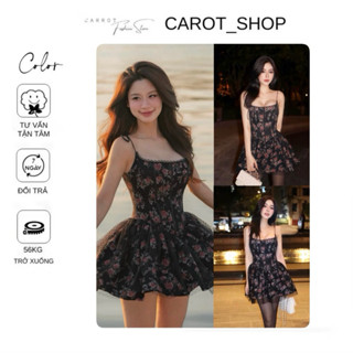 [ D2- BIGSIZE]  Váy 2 dây hoa hậu hoa hồng đen phong cách quý cô sang chảnh by CarrotShop