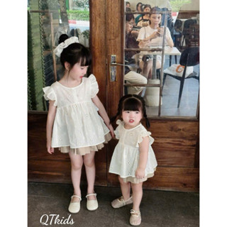 Set áo ren bé gái, Đồ bộ bé gái, Set áo ren tay bèo phối chân váy xếp ly có quần bảo hộ bé mặc đi chơi 10-30kg Min Kids