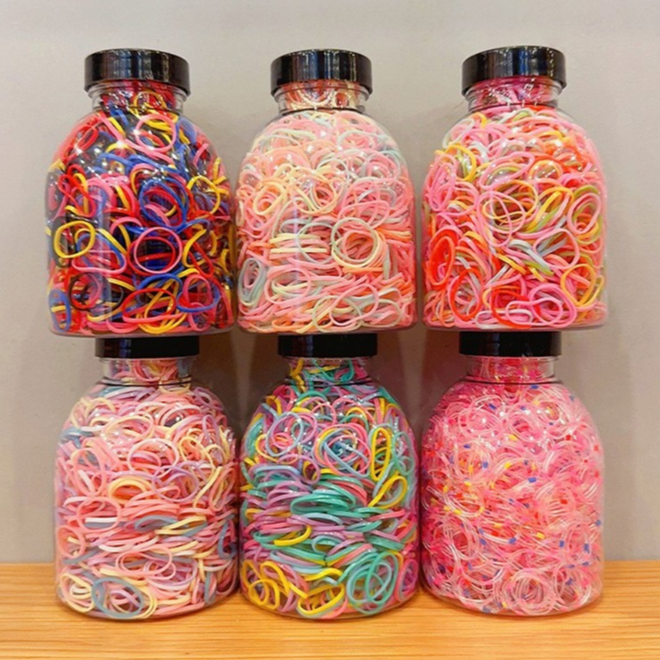 Set LỌ 1000 dây chun buộc tóc nhỏ cho bé The Little Girl đầy màu sắc, dây buộc tóc cho bé