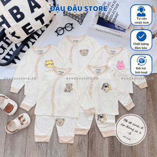 Combo 5 Bộ dài tay cho bé sơ sinh VT chất thun lạnh màu kem in hoạ tiết mềm mịn cho bé 0 - 9 tháng DL07 Đậu Đậu Store