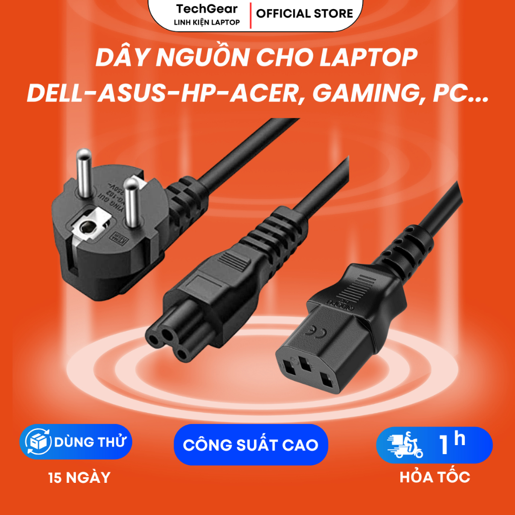 Dây nguồn dùng cho laptop, PC dài 1.2m dùng cho Dell, HP, Lenovo, Asus, Acer, Toshiba, MSI, Sony – Đầu tròn, đầu vuông