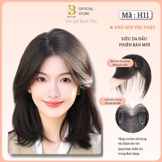 Phủ hói tóc thật mô phỏng da đầu thật Bích Vân , tóc giả phủ hói che bạc bản nâng cấp  8x11cm