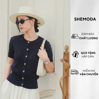 Áo Cardigan Nữ Cộc Tay Dáng Regular Fit SHEMODA Spiral Knit Cardigan Dệt Kim Cao Cấp