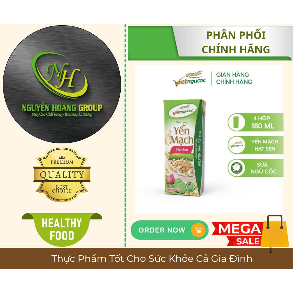 LỐC  4 HỘP - Ngũ Cốc Yến Mạch Hạt Sen Việt Ngũ Cốc 180 ml