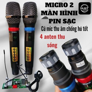 Micro loa kéo 2 màn hình pin sạc củ mic thu âm chống hú cực tốt hàng nhập khẩu