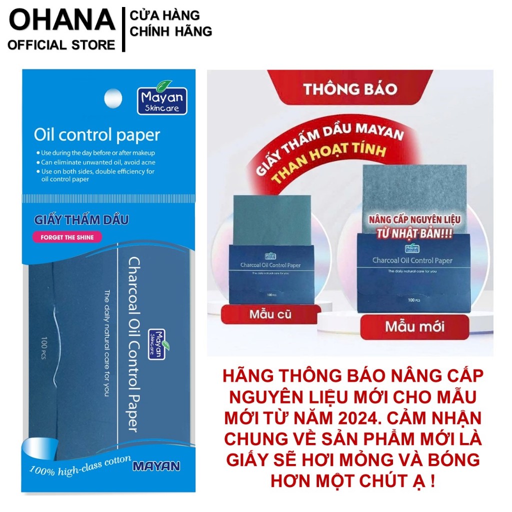 Giấy Thấm Dầu Mayan Than Hoạt Tính (100 Tờ)