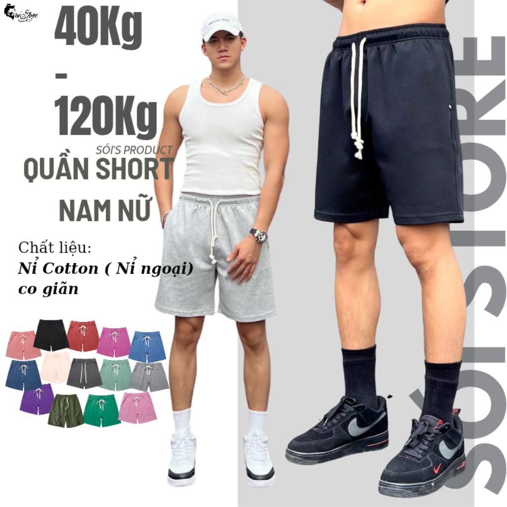 40-110KG Quần Short Nam Nữ Bigsize Basic Nỉ Cotton Sói Store Menswear Có Túi Đen - MÃ 9