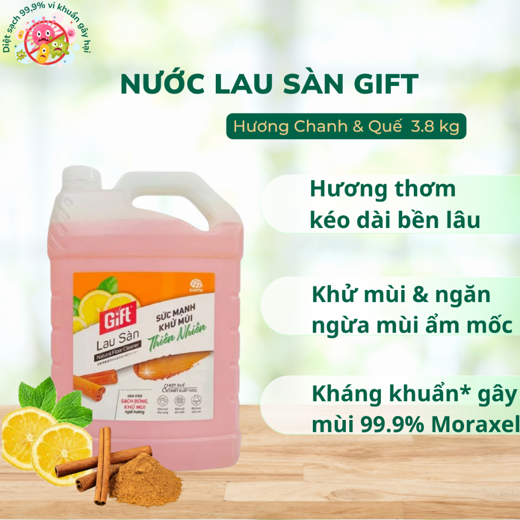  Nước Lau Sàn Gift Hương Quế 3.8kg– Sạch Thơm Bền Lâu Khử Mùi Mạnh Giữ Nhà Thơm Lâu 