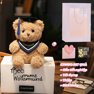 Gấu bông lông xù đội mũ tốt nghiệp, quà tặng tốt nghiệp cao 25cm