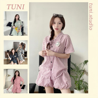 Set Bộ Đồ Ngủ Áo Ngắn + Quần Short Bí Họa Tiết Kẻ Caro Tuni.studio BI01