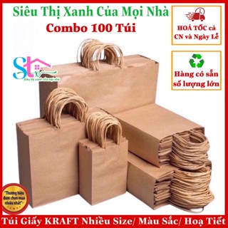 Combo 100 Túi giấy kraft có quai cao cấp nhật bản, túi giấy xi măng, túi kraft, túi đựng quà tặng