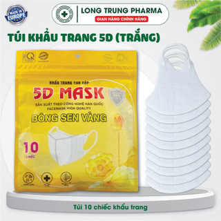 [QUÀ TẶNG] Khẩu Trang 5D Bông Sen Vàng 3 Lớp Người Lớn, Màu Trắng (01 Túi 10 Chiếc)