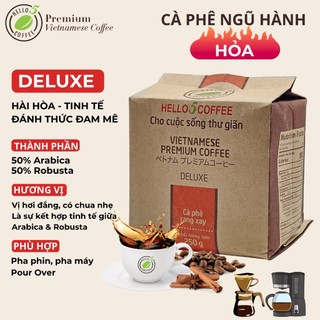 Cafe nguyên chất rang xay Hello 5 Coffee DELUXE sang trọng, kết hợp tinh tế giữa Arabica và Robusta