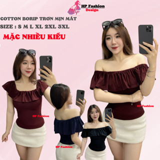 Áo thun body trễ lệch vai nhún 2 bên eo, áo nữ kiểu nữ basic vải thun cotton borip trơn co giãn mùa hè HP46
