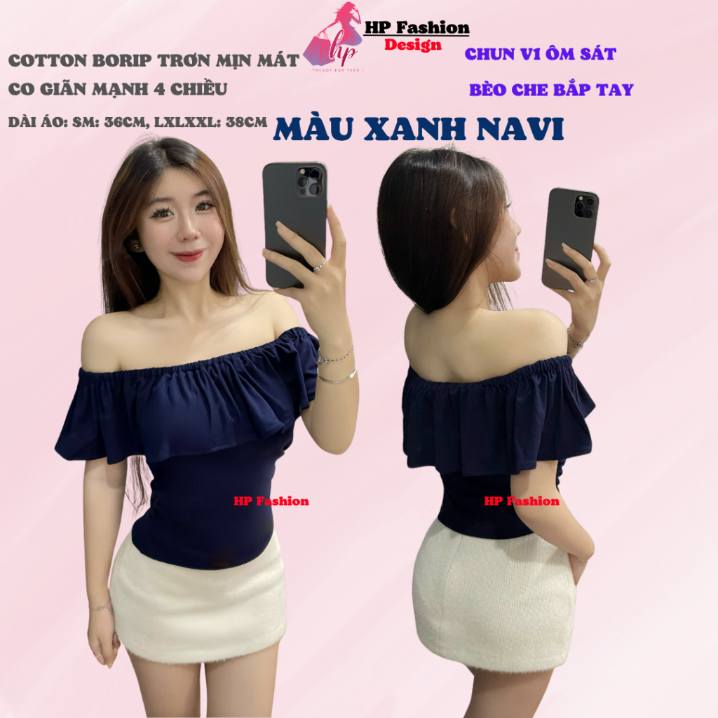 Áo thun body trễ lệch vai nhún 2 bên eo, áo nữ kiểu nữ basic vải thun cotton borip trơn co giãn mùa hè HP46 | BigBuy360 - bigbuy360.vn