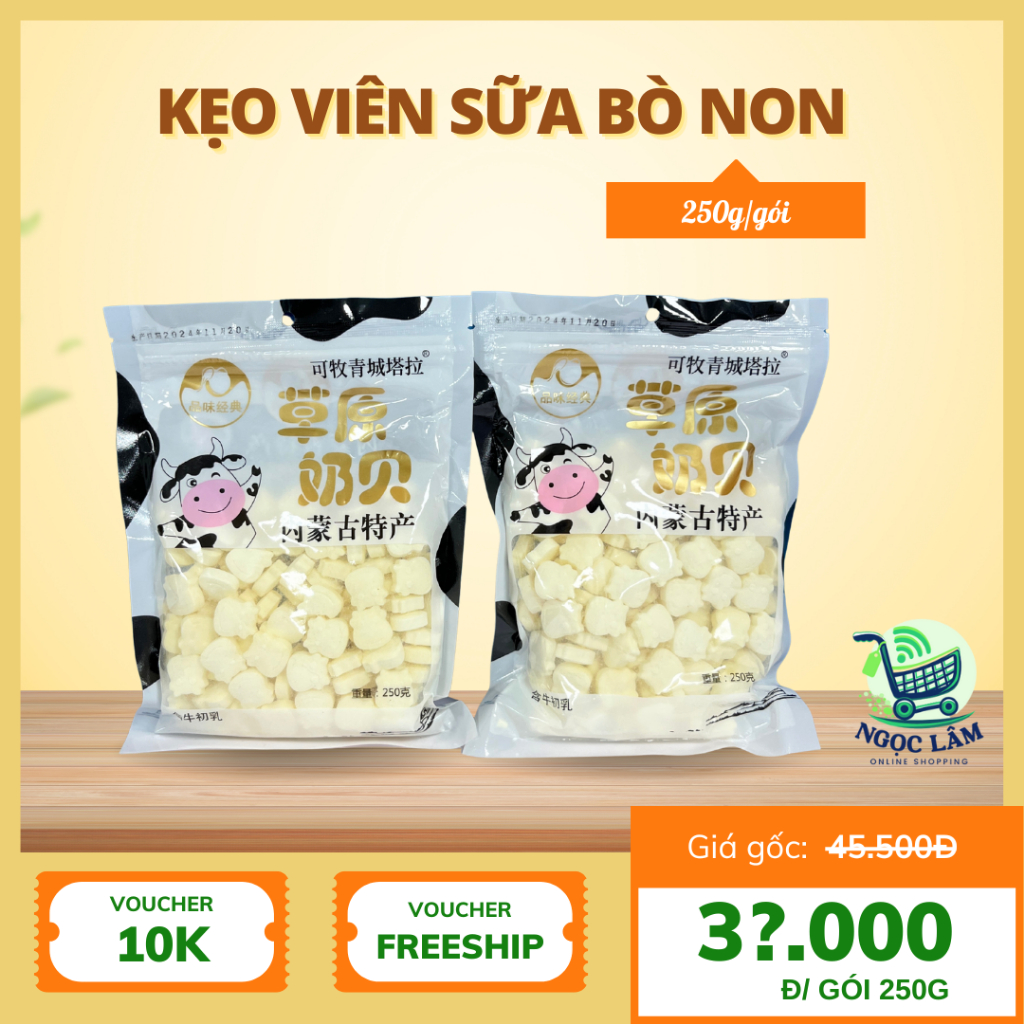 kẹo sữa bò non Nội địa trung gói 250gram, kẹo viên sữa bò non thơm thơm béo béo
