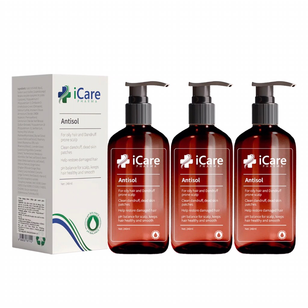 COMBO 3 Chai dầu gội sạch gàu nấm viêm da đầu antisol -icare pharma