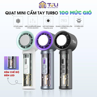 Quạt Cầm Tay Tích Điện Turbo Có Sò Lạnh TULI TL-QCT01, Pin 3000 mAh,100 Tốc Độ Gió, Kèm Dây Nhỏ Gọn