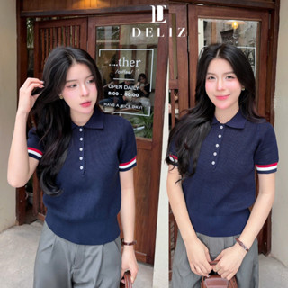 Áo len nữ polo cộc tay phối cúc len lông thỏ form vừa công sở hàn quốc hàng thiết kế PL10 DELIZ
