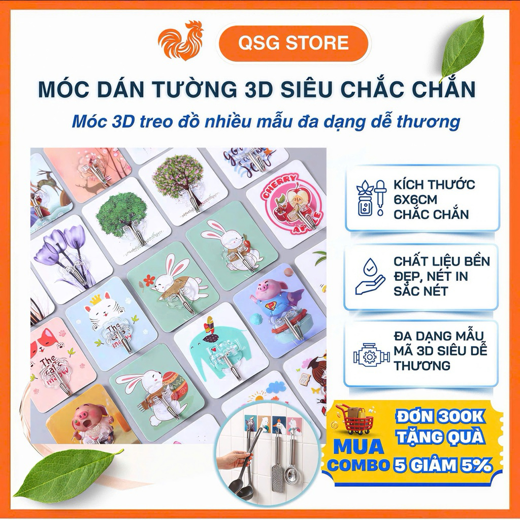 1K- COMBO 30 Móc Treo Dán Tường 3D Siêu Bền Cường Lực – Móc Dán Tường Không Cần Khoan, Chịu Lực Tốt Họa Tiết 3D Xinh Xắn