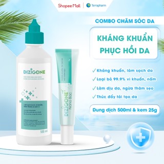 [COMBO] Dung dịch kháng khuẩn DIZIGONE 500ml & Kem DIZIGONE Nano Bạc 25g: Kháng khẩn, phục hồi da, mờ thâm sẹo