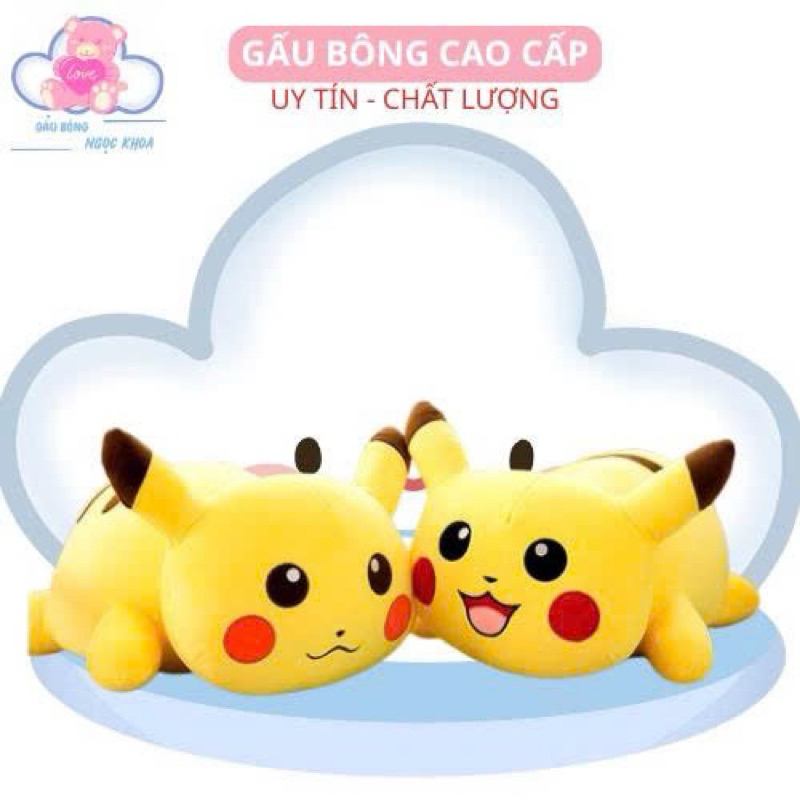Gấu Bông Pikachu Nằm - Pikachu Nhồi Bông Siêu Đáng Yêu - Vải Nhung Mịn Màng Co Dãn 4 Chiều