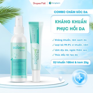 [COMBO] Xịt kháng khuẩn DIZIGONE Spray 100ml & Kem DIZIGONE Nano Bạc 25g: Kháng khuẩn, phục hồi da, mờ thâm sẹo
