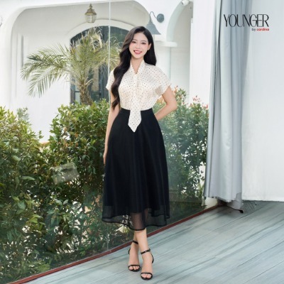Chân váy nữ YOUNGER by CARDINA lưới ô nhỏ dáng xòe dài 5YCVX05