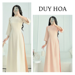   SẴN HÀNG Áo dài trơn đính cúc cách điệu vải lụa Tây Thi dáng truyền thống tà A cổ chữ V tay loe các màu nữ 