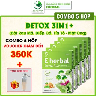 [TẶNG KÈM BÌNH] Combo 5 Hộp Detox 3in1+ Rau má diếp cá tía tô Eherbal - ngọt nhẹ, không đường
