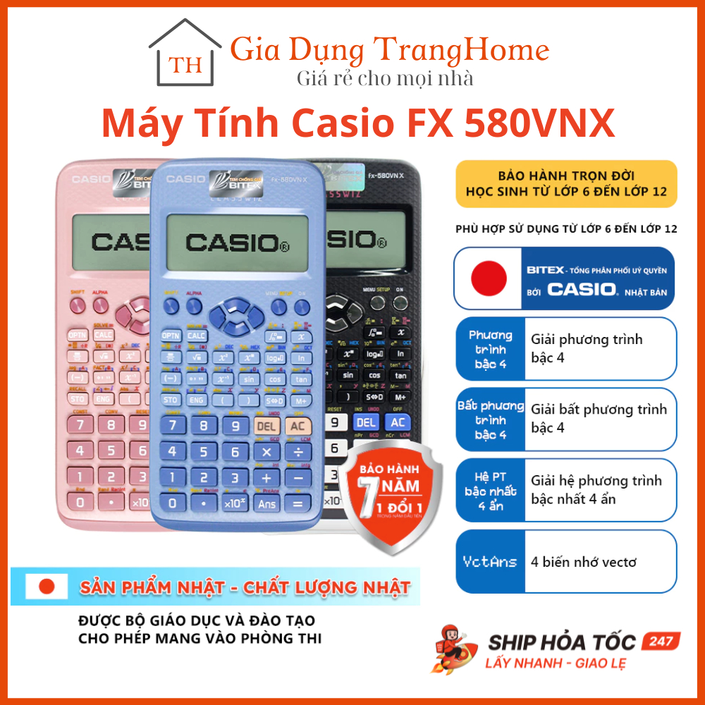 Máy tính Casio Fx-580VNX Chính Hãng Nhập Khẩu 521 Tính Năng Dành Cho Học Sinh Cấp 2 Cấp 3