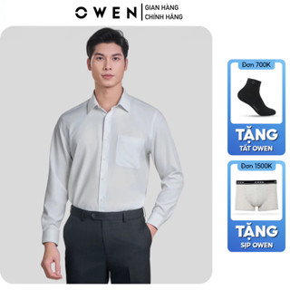  Áo sơ mi trắng nam Owen dài tay có túi ngực Regular Fit tôn dáng vải sợi sồi thoáng mát AR240100DT 