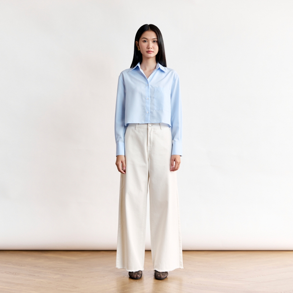 Áo sơ mi dáng Crop MONO TALK túi một bên, chất liệu Oxford MFOT25Y-T10008FT | BigBuy360 - bigbuy360.vn