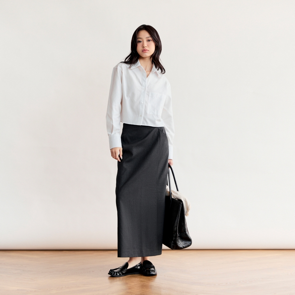 Áo sơ mi dáng Crop MONO TALK túi một bên, chất liệu Oxford MFOT25Y-T10008FT | BigBuy360 - bigbuy360.vn