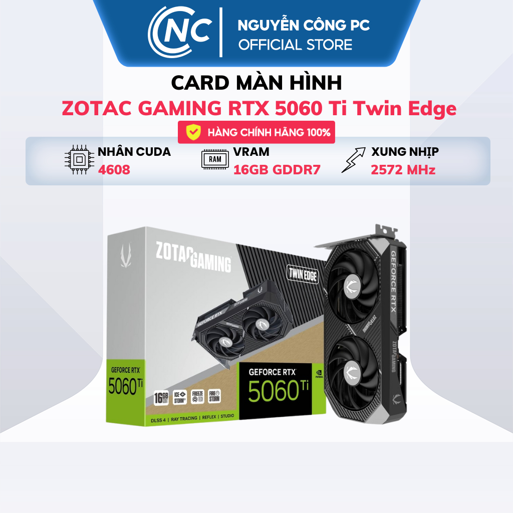 Card màn hình Zotac Gaming RTX 5060 Ti 16Gb Twin Edge - NEW - BH 36 tháng