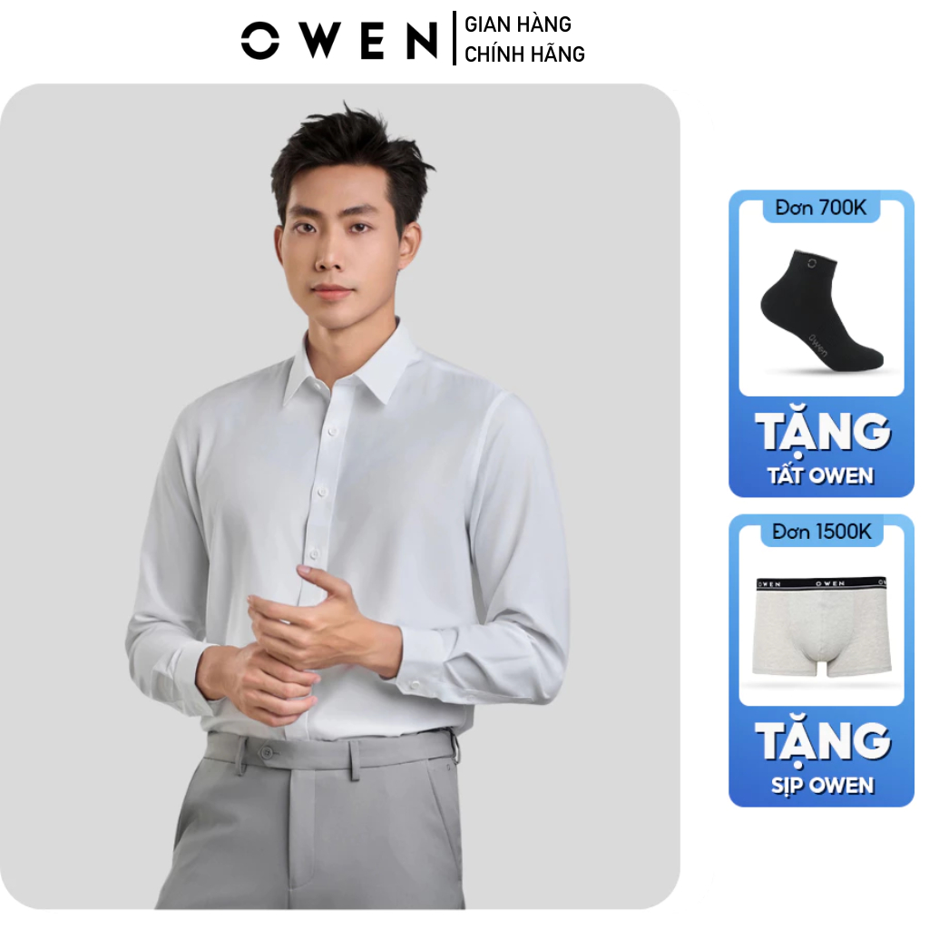 Áo sơ mi nam dài tay Nano Owen dáng Slim Fit ôm nhẹ chất liệu mềm chống nhăn tốt AR240302DT